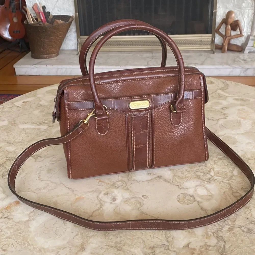 Vintage Carryland USA Brown Leather Satchel Convertible Shoulder Bag